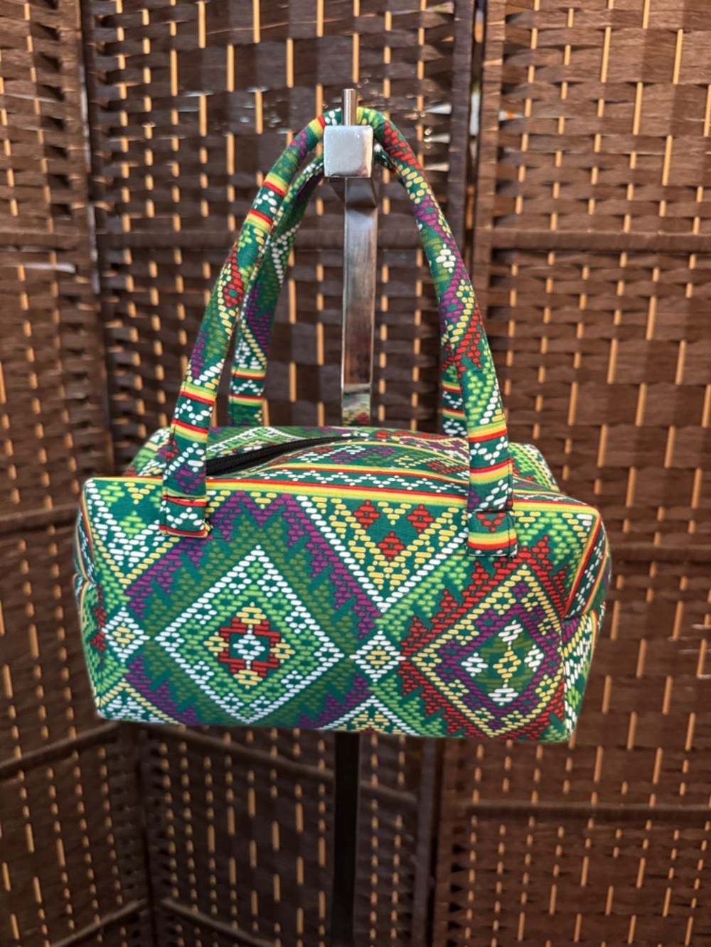Colorful Ethnic Pattern multi color Green Handbag
